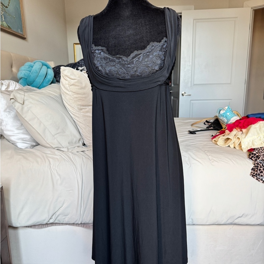 Nine West 90s Black Lace Trim Little Black Dress